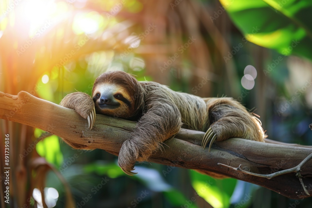 funny Sloth sleep on a branch sunny day funny Sloth sleep on a branch sunny day