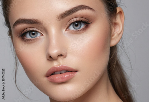  A model showcasing a flawless, natural makeup look. 