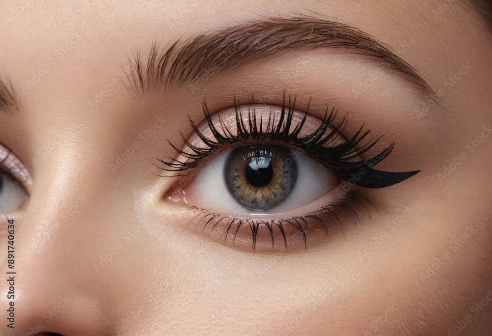 A close-up of eyes with mascara, showcasing a seductive look. A close-up of eyes with mascara, showcasing a seductive look.