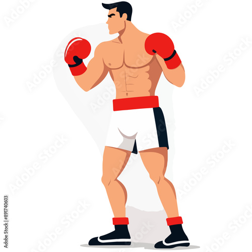 Series - Illustration of a Boxer | Fight Sport | Martial Arts | Different positions and moves | Colored