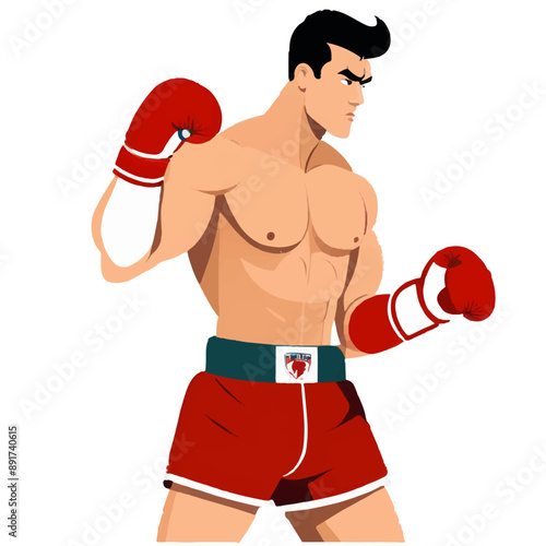 Series - Illustration of a Boxer | Fight Sport | Martial Arts | Different positions and moves | Colored