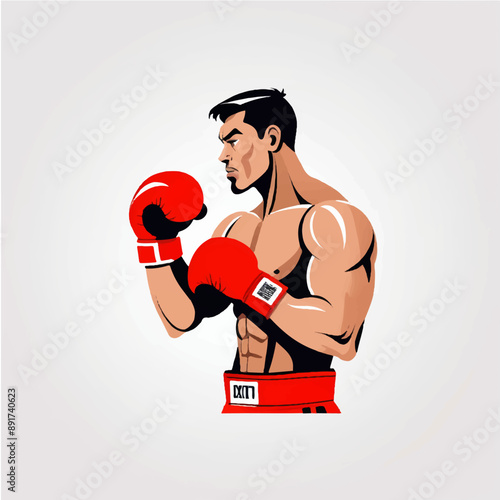 Series - Illustration of a Boxer | Fight Sport | Martial Arts | Different positions and moves | Colored