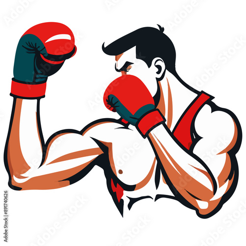 Series - Illustration of a Boxer | Fight Sport | Martial Arts | Different positions and moves | Colored