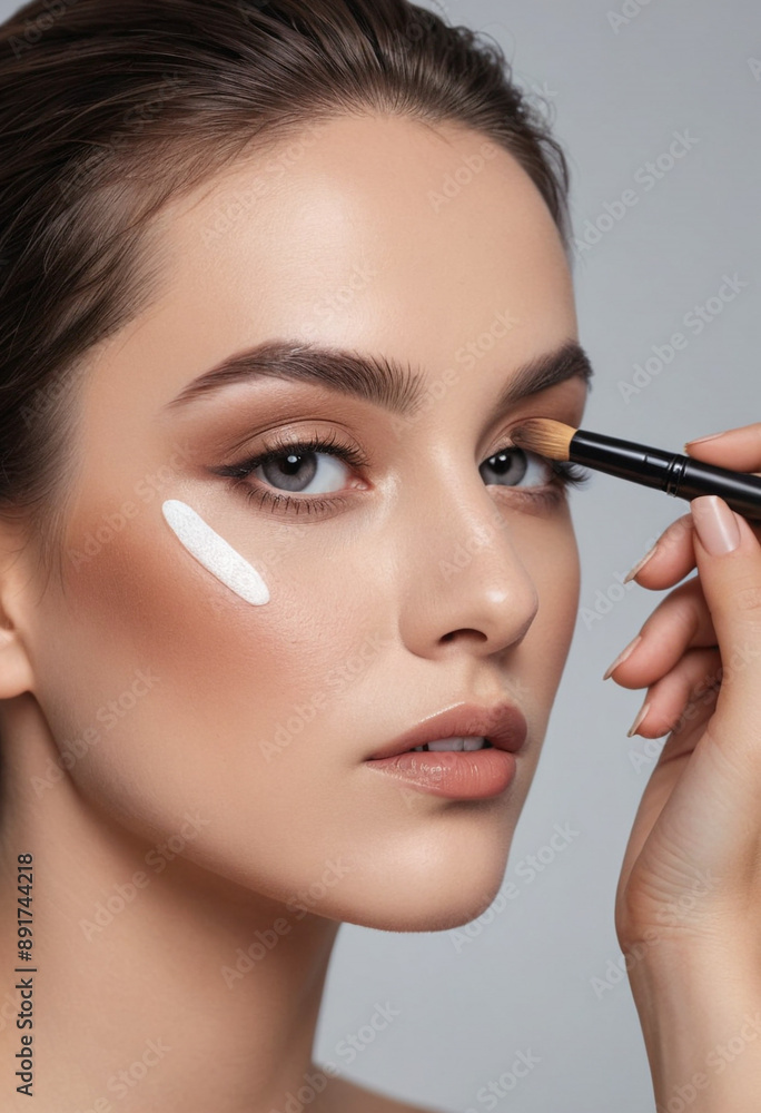 A gender-neutral person applying makeup with confidence. A gender-neutral person applying makeup with confidence.