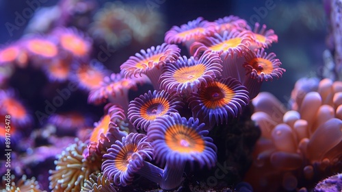 Fototapeta Naklejka Na Ścianę i Meble -  Colorful Zoanthus Polyps Colony in Reef Aquarium Tank