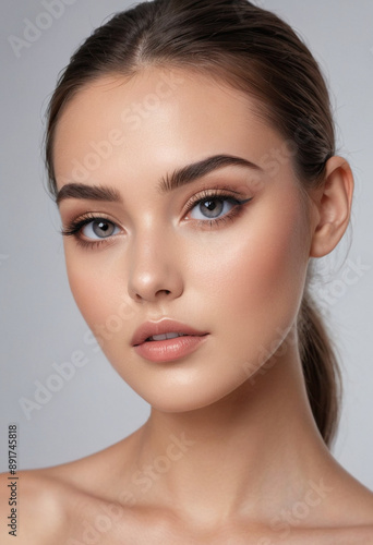  A model showcasing a flawless, natural makeup look. 