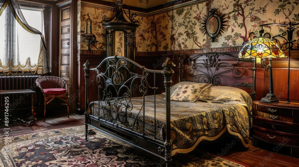 Fototapeta premium A bedroom with an Art Nouveau style