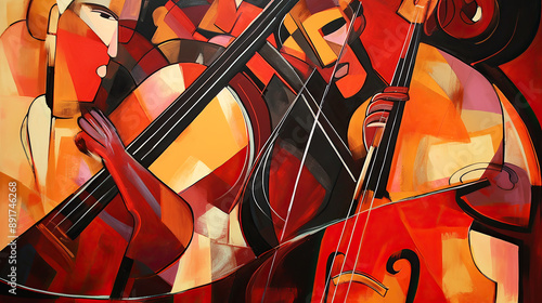 generated illustration painting of a man is playing cello