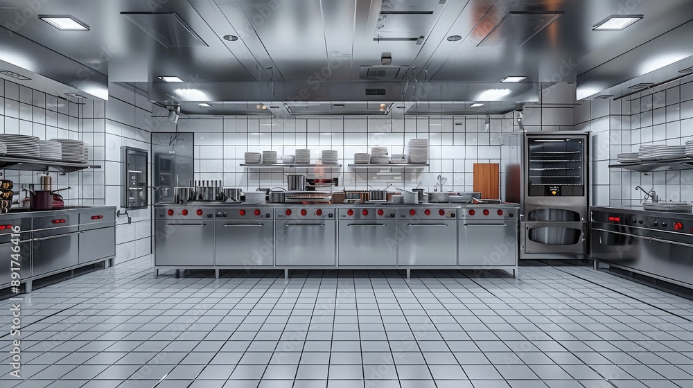 Obraz premium A clean restaurant kitchen. Generative AI.