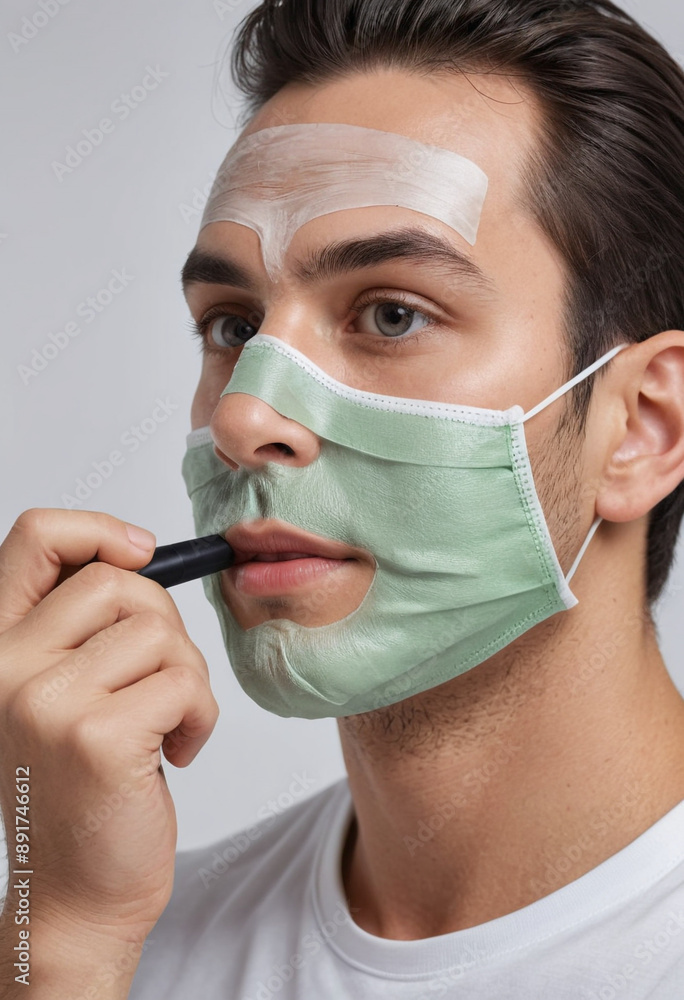 A man applying a face mask specifically designed for men's skin. A man applying a face mask specifically designed for men's skin.