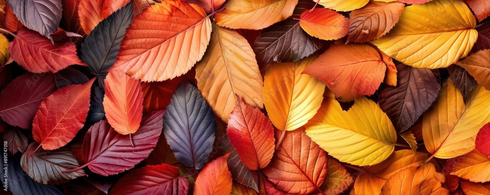 Closeup of a pile of fallen leaves, different colors, soft sunlight, detailed and vibrant Closeup of a pile of fallen leaves, different colors, soft sunlight, detailed and vibrant