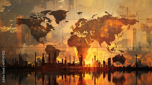 Global Economic Crisis Illustrated with Stock Market Graphics. High quality AI generated image