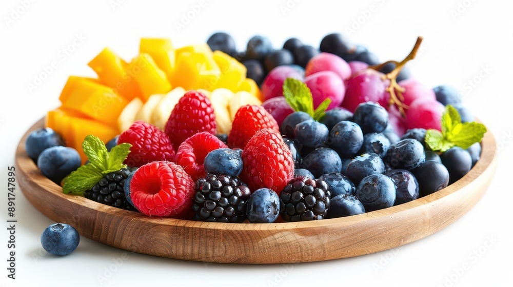 Multicolored, raw fruit platter with a variety of textures, Bright and fresh, Balanced and healthy snack option Multicolored, raw fruit platter with a variety of textures, Bright and fresh, Balanced and healthy snack option