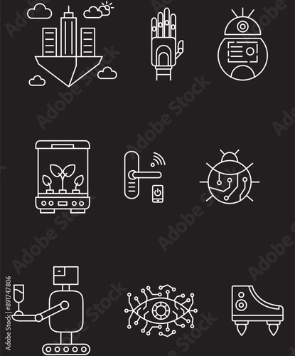 futuristic technology icons collection 