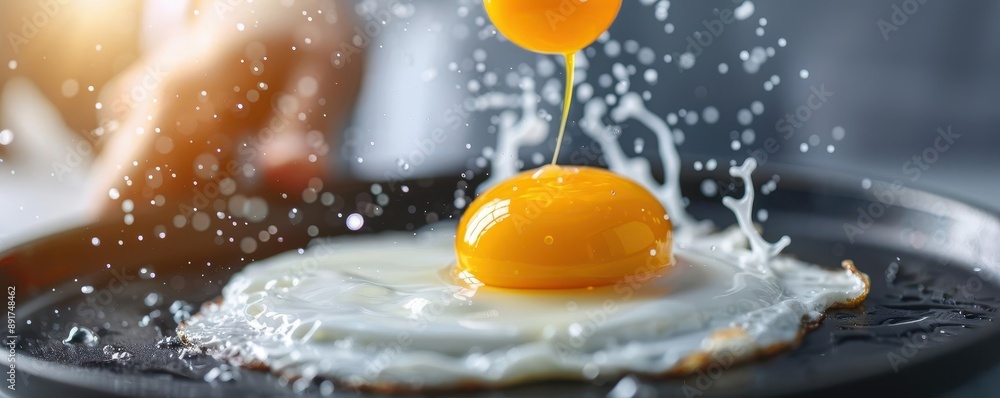 Chef cooking fried eggs on a hot plate, perfectly cooked yolks, professional kitchen, morning light, culinary skills Chef cooking fried eggs on a hot plate, perfectly cooked yolks, professional kitchen, morning light, culinary skills