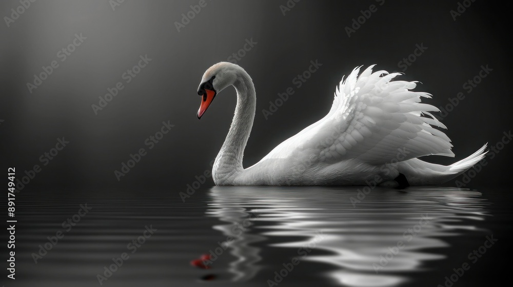 Fototapeta premium Graceful Swan in Artistic Pose on Dark Background