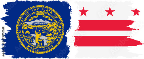 District of Columbia USA - Washington, DC and Nebraska state grunge brush flags connection, vector