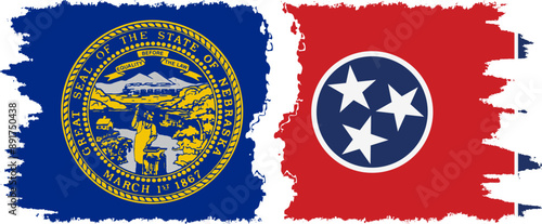 Tennessee and Nebraska states grunge brush flags connection, vector