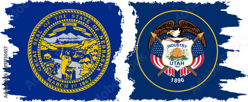 Utah and Nebraska states grunge brush flags connection, vector