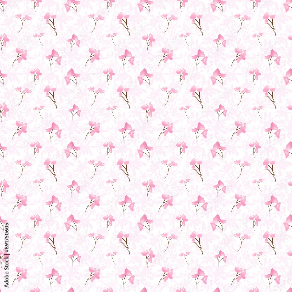 Seamless pink floral print with leafy beackground Seamless pink floral print with leafy beackground