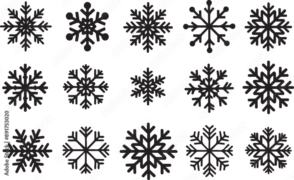 Set of snowflake vector, silhouette icon Set of snowflake vector, silhouette icon