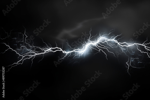 Lightning bolt isolated on a blue black background creating a dramatic electrical flash during a thunderstorm which will eventually strike down to the ground, weather illustration stock image