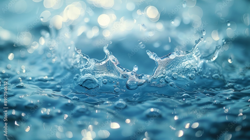 Defocus blur transparent blue, clear calm water texture with splash and foam Defocus blur transparent blue, clear calm water texture with splash and foam