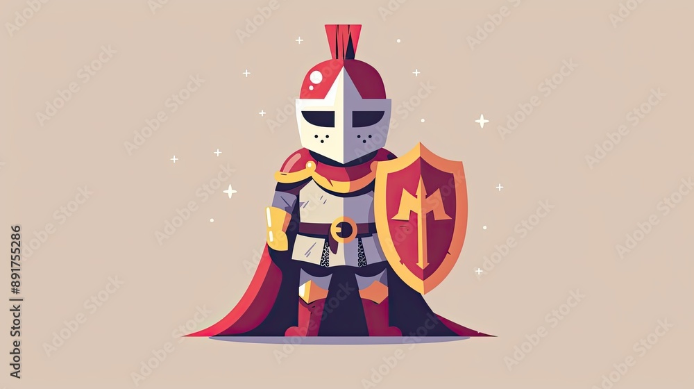 Cartoon illustration of a knight in armor with a shield and cape ...