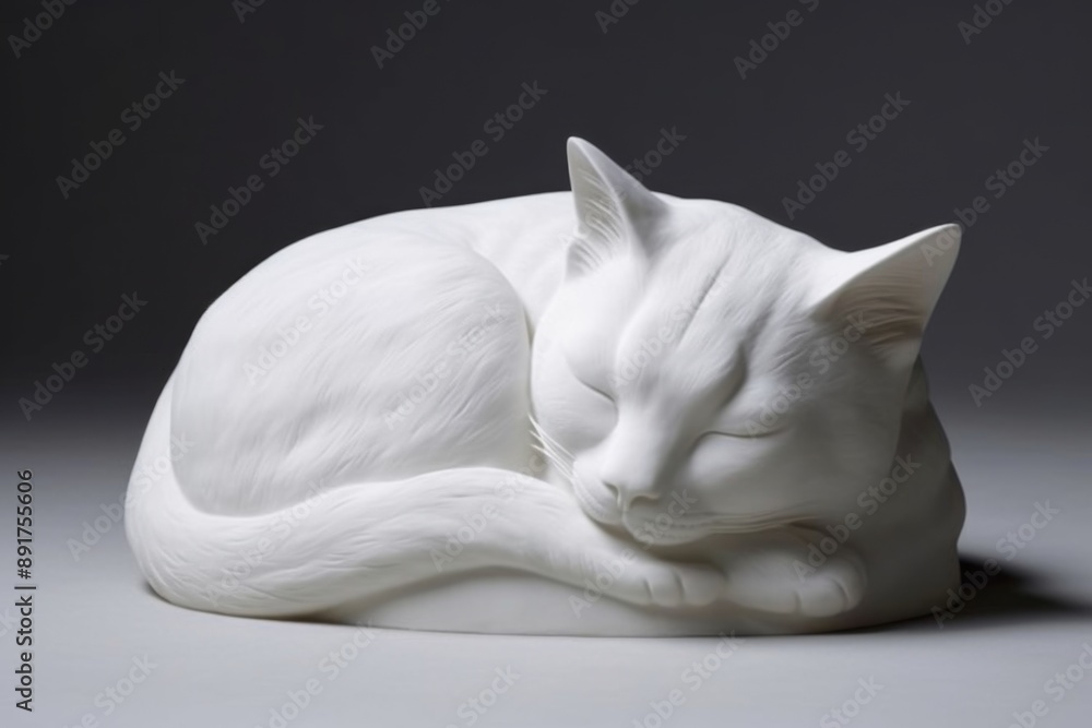 Sleeping Cat Sculpture in White Porcelain Sleeping Cat Sculpture in White Porcelain