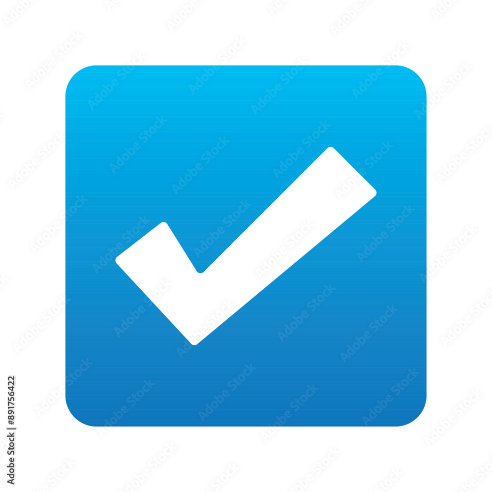 Blue positive vote button with checkmark accept complete task badge vector illustration. Success confirmation logotype keypad agree approved check mark. Done checkbox. Tick button emoji icon. Blue positive vote button with checkmark accept complete task badge vector illustration. Success confirmation logotype keypad agree approved check mark. Done checkbox. Tick button emoji icon.