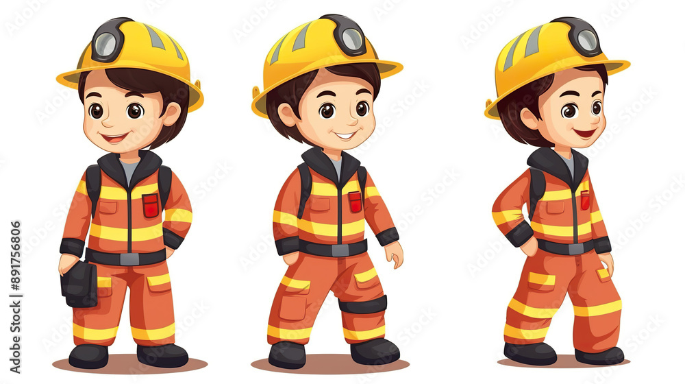 Boy in firefighter costume isolated on pure white background Boy in firefighter costume isolated on pure white background