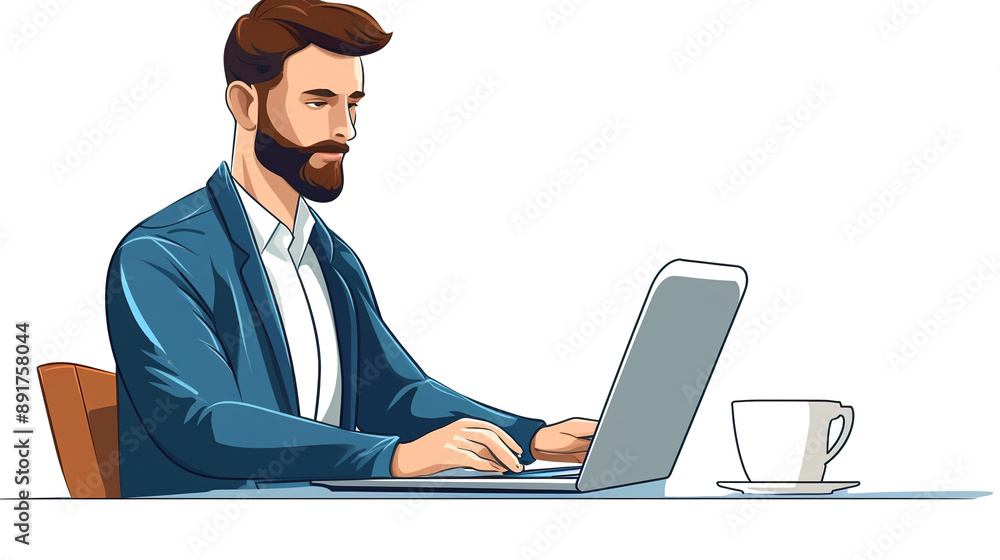 Businessman working with a laptop isolated on pure white background Businessman working with a laptop isolated on pure white background