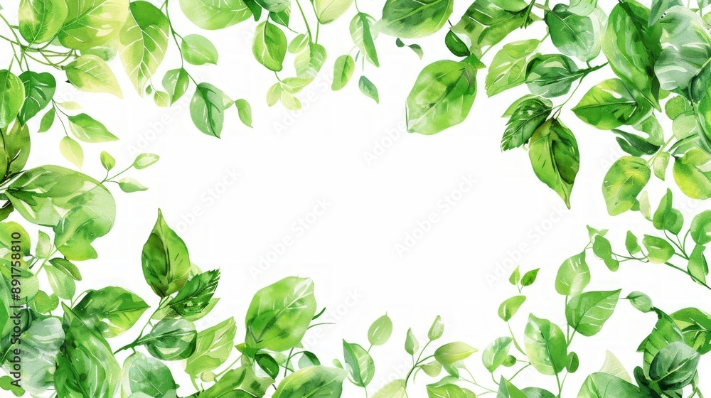 Create a delicate leaf frame with intricate patterns of various green leaves, set against a clean white background. Create a delicate leaf frame with intricate patterns of various green leaves, set against a clean white background.