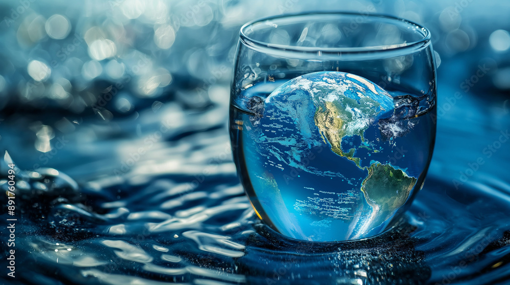 glass of water with a world globe inside glass of water with a world globe inside