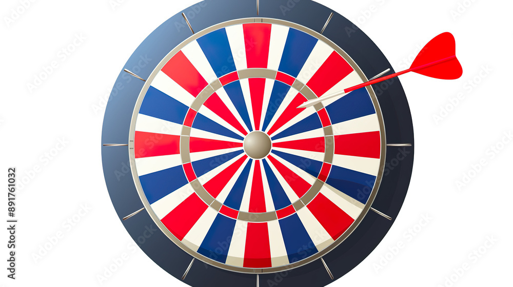 Dart hitting center of target isolated on pure white background Dart hitting center of target isolated on pure white background