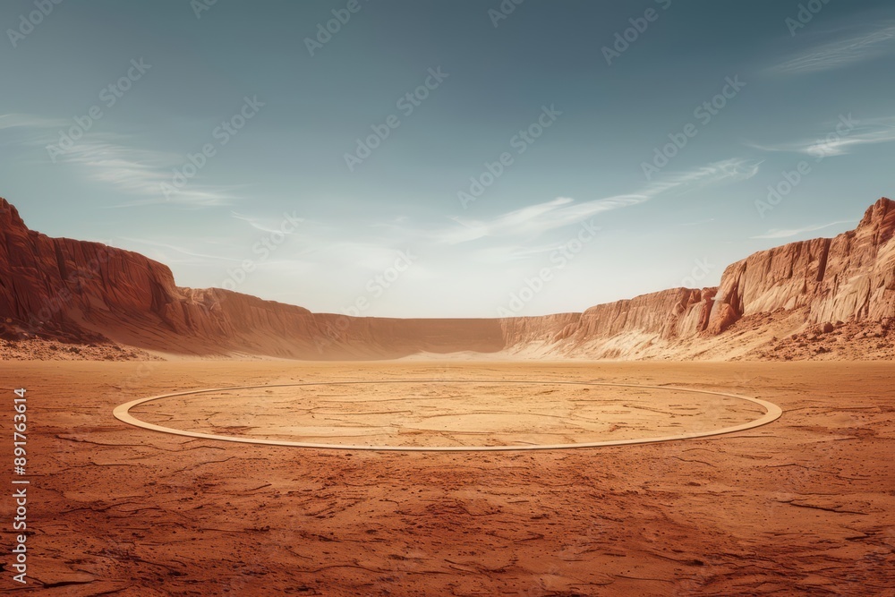 A hightech cricket ground set in a dystopian desert with a jumbotron in an ultramodern, supernatural scene, with copy space A hightech cricket ground set in a dystopian desert with a jumbotron in an ultramodern, supernatural scene, with copy space