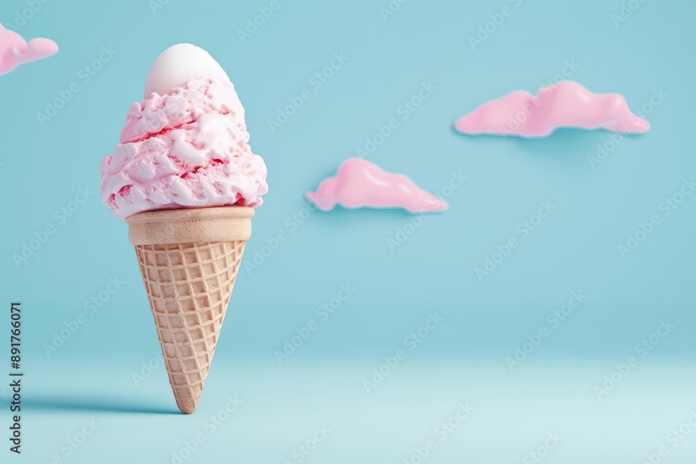 Celebrate National Ice Cream Day with a blank vintage card featuring a 3D ice cream icon in an ultramodern, supernatural scene, with copy space Celebrate National Ice Cream Day with a blank vintage card featuring a 3D ice cream icon in an ultramodern, supernatural scene, with copy space