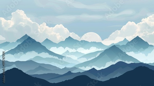 A vector background depicting a landscape with silhouetted mountains and a cloudy sky.