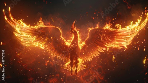 A Fiery Phoenix Soars Through Embers and Smoke