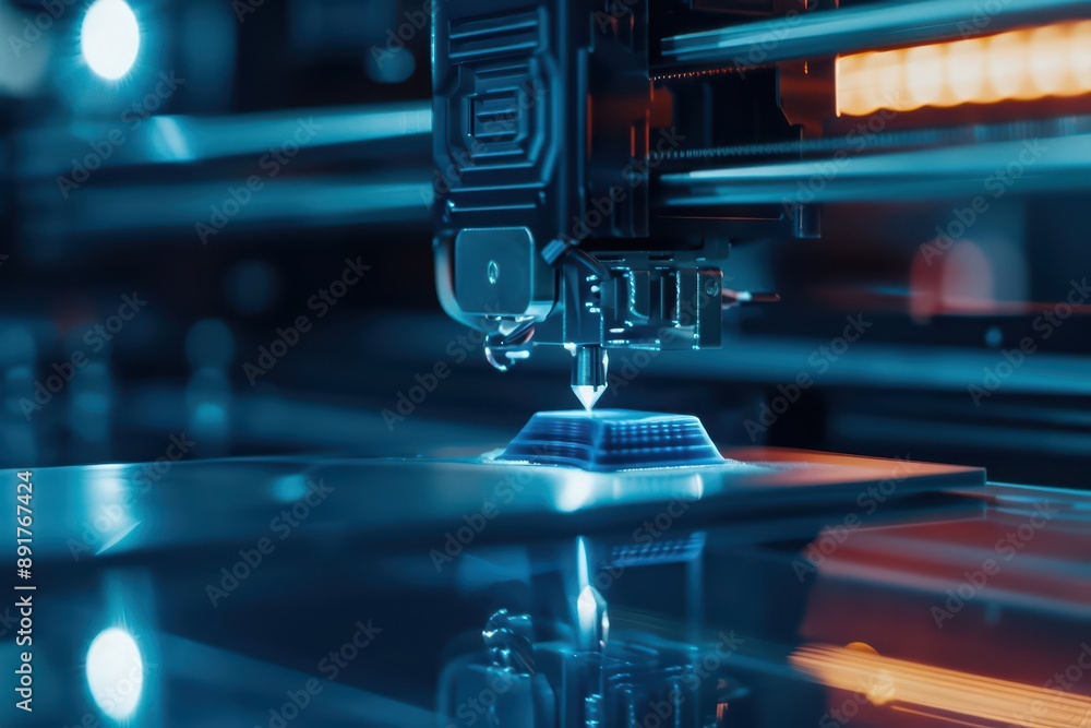 Revolutionizing manufacturing with a 3D printer in a detailed closeup in an ultramodern, supernatural scene, with copy space Revolutionizing manufacturing with a 3D printer in a detailed closeup in an ultramodern, supernatural scene, with copy space