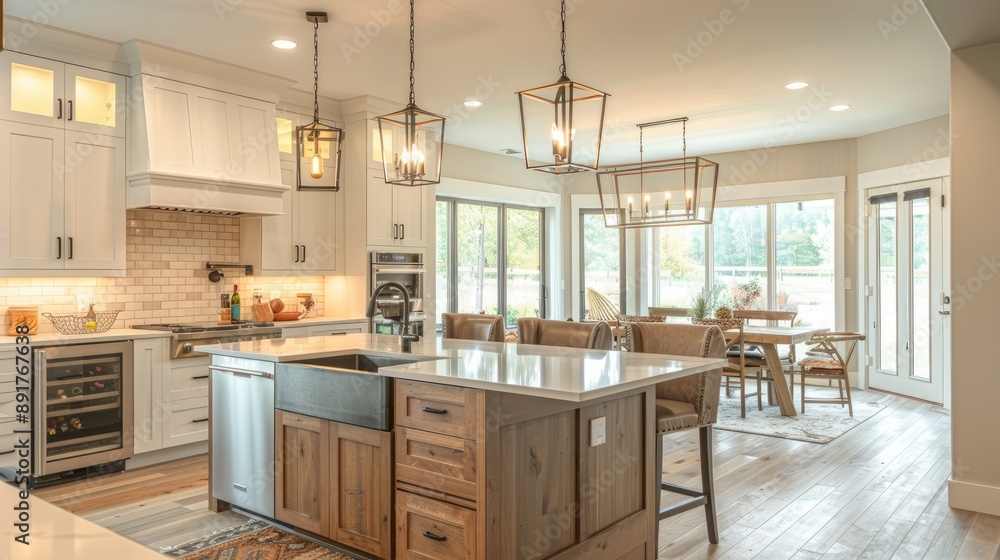 An open-concept kitchen with high-end appliances An open-concept kitchen with high-end appliances