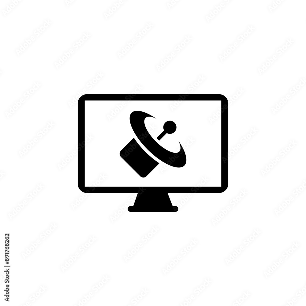 Modern satellite dish icon displayed on a computer monitor. Modern satellite dish icon displayed on a computer monitor.
