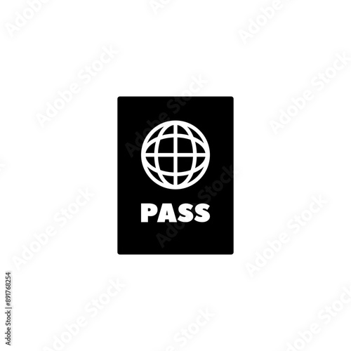 Black passport icon with globe, symbolizing travel and identity.
