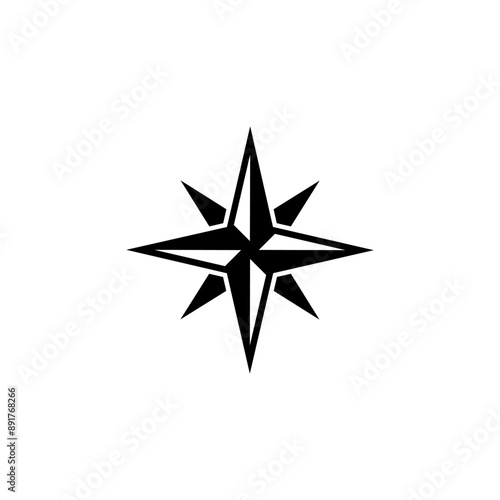 Black compass rose icon, simple navigation symbol.