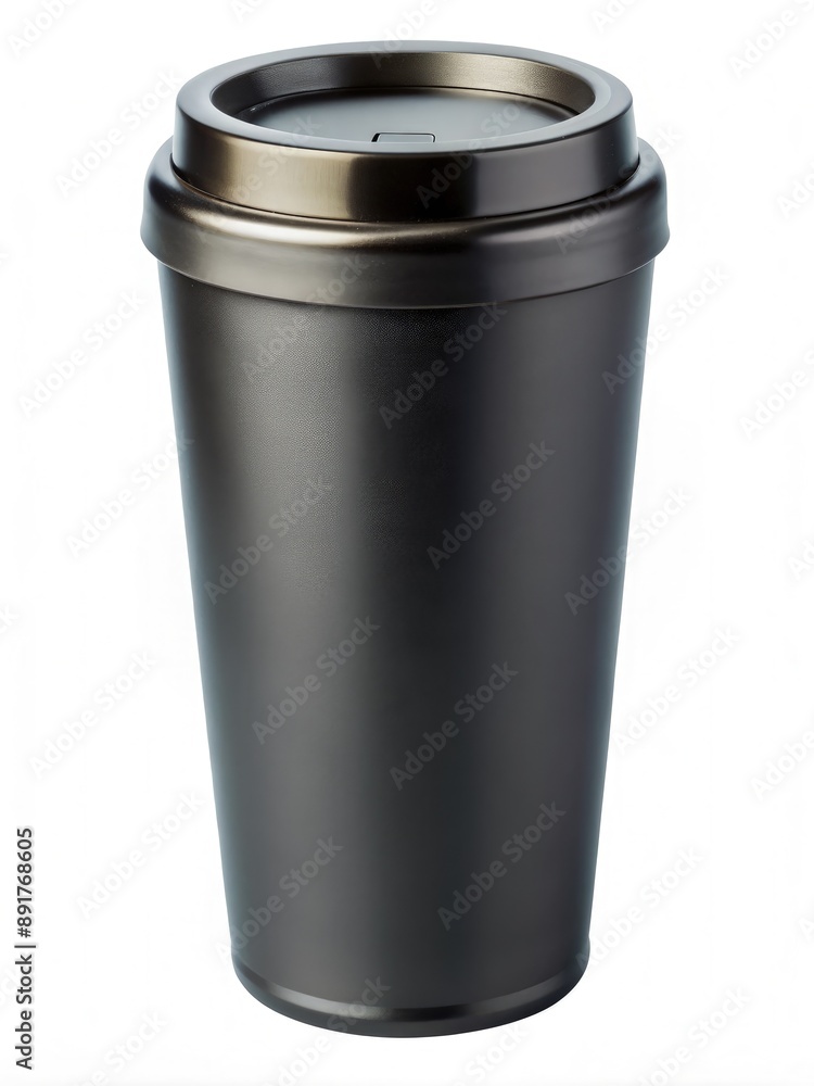 Black Matte Coffee Thermo Mug With a Secure Lid. Generative AI Black Matte Coffee Thermo Mug With a Secure Lid. Generative AI