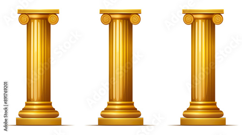 Gold pillars isolated on pure white background