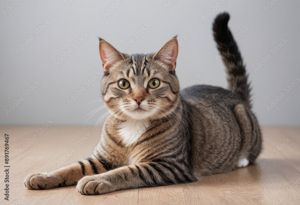 A cat stretching its back after a good grooming session. A cat stretching its back after a good grooming session.