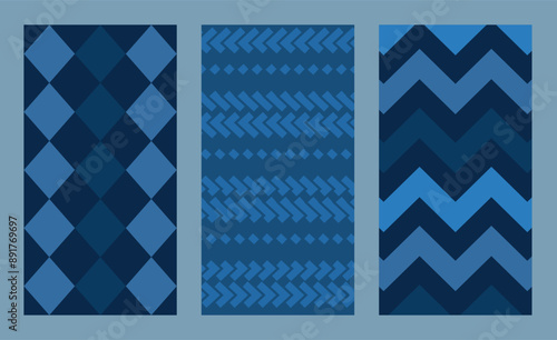 conjunto de patrones geométricos azules, banner de texturas azules, minimalistas texturas