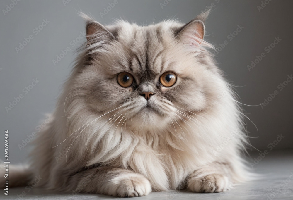 Fototapeta premium A fluffy Persian cat with a flattened face. 