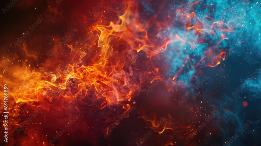 Abstract fiery and smoky orange and blue swirls on a dark background Abstract fiery and smoky orange and blue swirls on a dark background